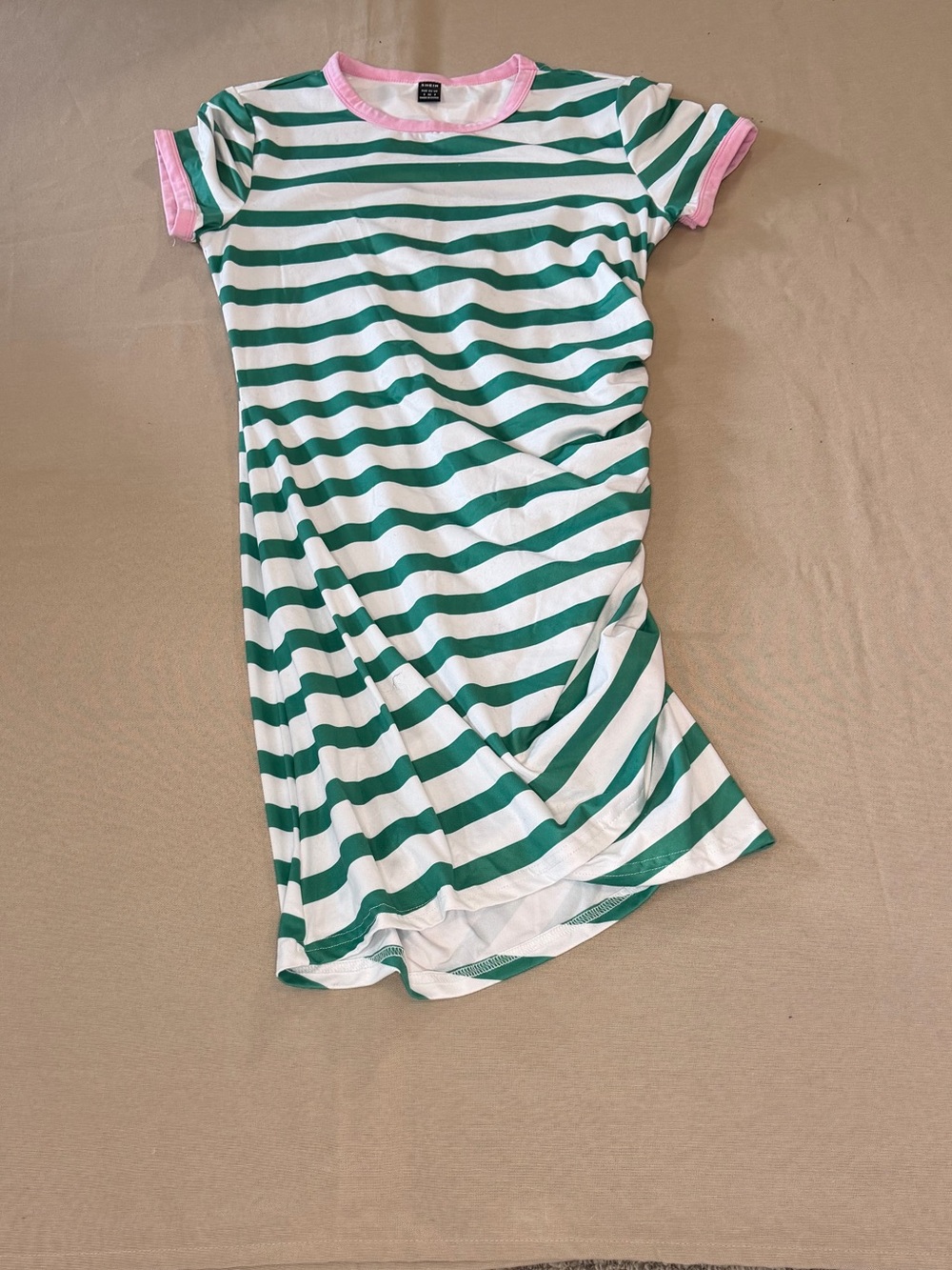 SHEIN Pink Trim Green and White Striped Top